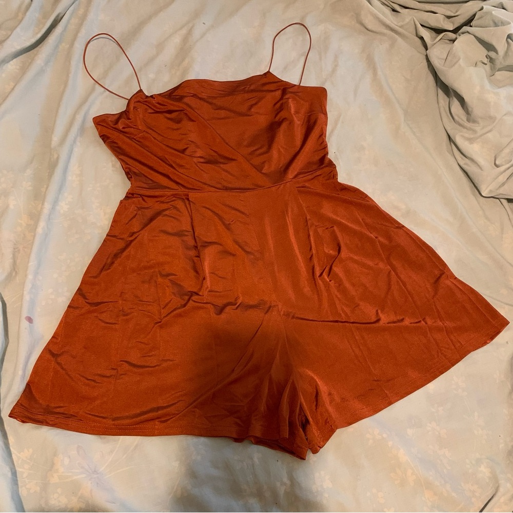 ✨⚡️💥ASOS Rust Red Orange Cami Spaghetti Strap Cowl Neck Romper